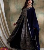 Blue Chinon anarkali style long choli readymade lehenga