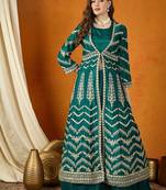 Green Chinon anarkali style long choli readymade lehenga