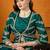 Green Chinon anarkali style long choli readymade lehenga