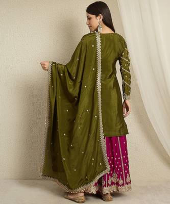 Mehendi green Chinon anarkali style long choli readymade lehenga 2
