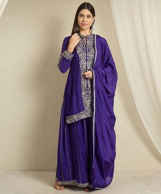 Purple Chinon anarkali style long choli readymade lehenga 1