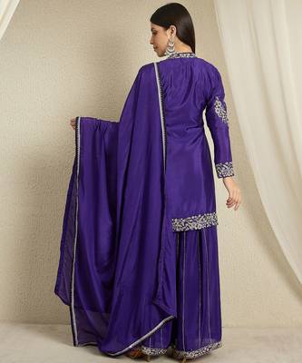 Purple Chinon anarkali style long choli readymade lehenga 2