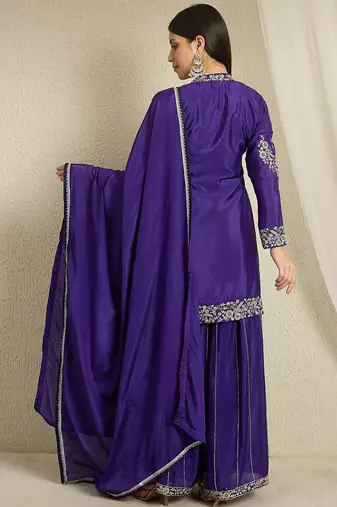 Purple Chinon anarkali style long choli readymade lehenga