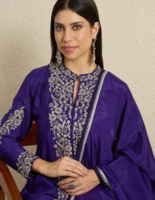 Purple Chinon anarkali style long choli readymade lehenga 4