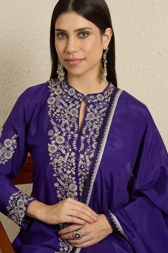 Purple Chinon anarkali style long choli readymade lehenga
