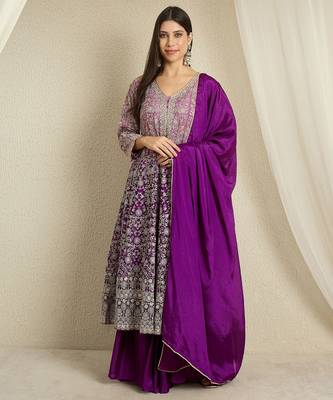 Purple Chinon anarkali style long choli readymade lehenga 1