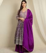 Purple Chinon anarkali style long choli readymade lehenga