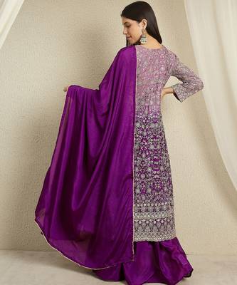 Purple Chinon anarkali style long choli readymade lehenga 2