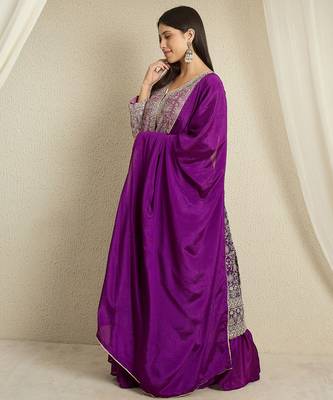 Purple Chinon anarkali style long choli readymade lehenga 3