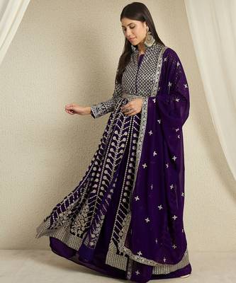 Purple Faux Georgette anarkali style long choli readymade lehenga 1