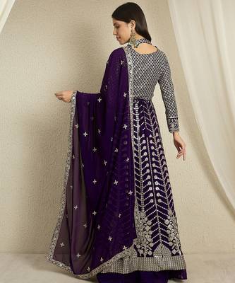 Purple Faux Georgette anarkali style long choli readymade lehenga 2