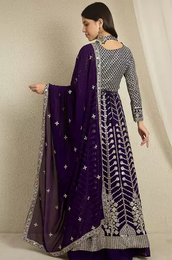Purple Faux Georgette anarkali style long choli readymade lehenga