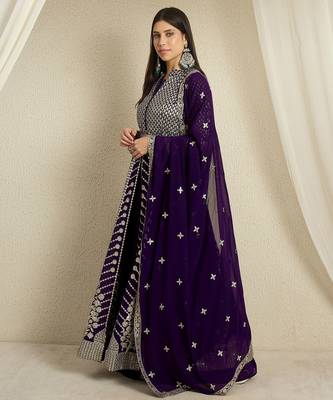 Purple Faux Georgette anarkali style long choli readymade lehenga 3