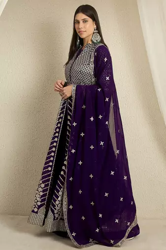 Purple Faux Georgette anarkali style long choli readymade lehenga