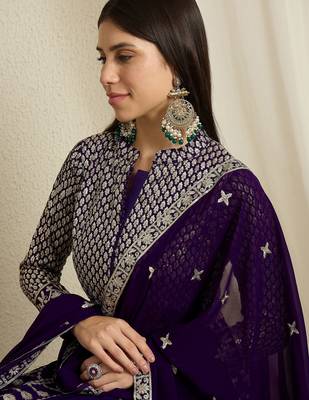 Purple Faux Georgette anarkali style long choli readymade lehenga 4