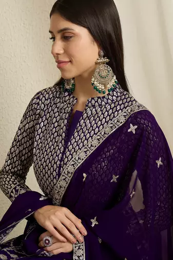 Purple Faux Georgette anarkali style long choli readymade lehenga