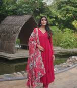 Pink Faux Blooming Kurta Set with Butti Work & Sequins Embroidered Organza Dupatta – Elegant Festive Wear