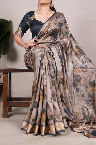 tussar art silk saree with lustrous viscose border