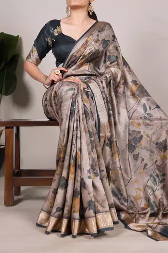 tussar art silk saree with lustrous viscose border