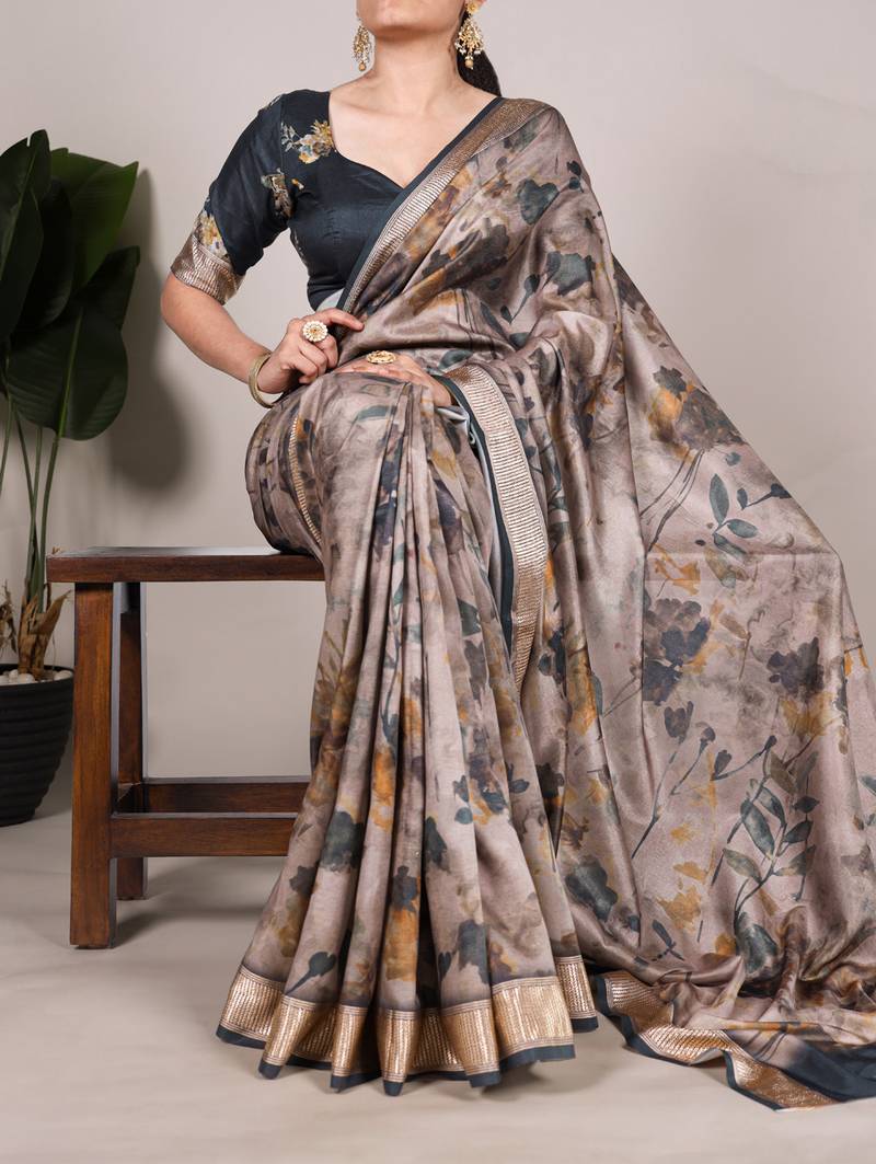 tussar art silk saree with lustrous viscose border