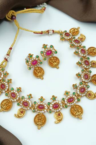 Gold plated multicolor goddess necklace set