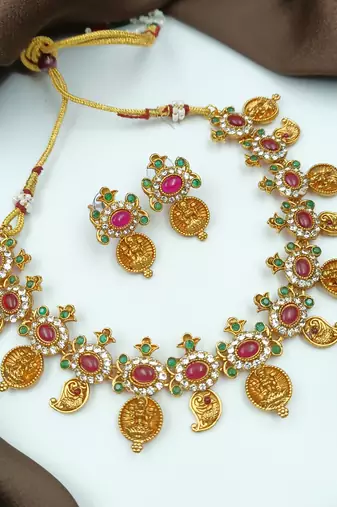 Gold plated multicolor goddess necklace set