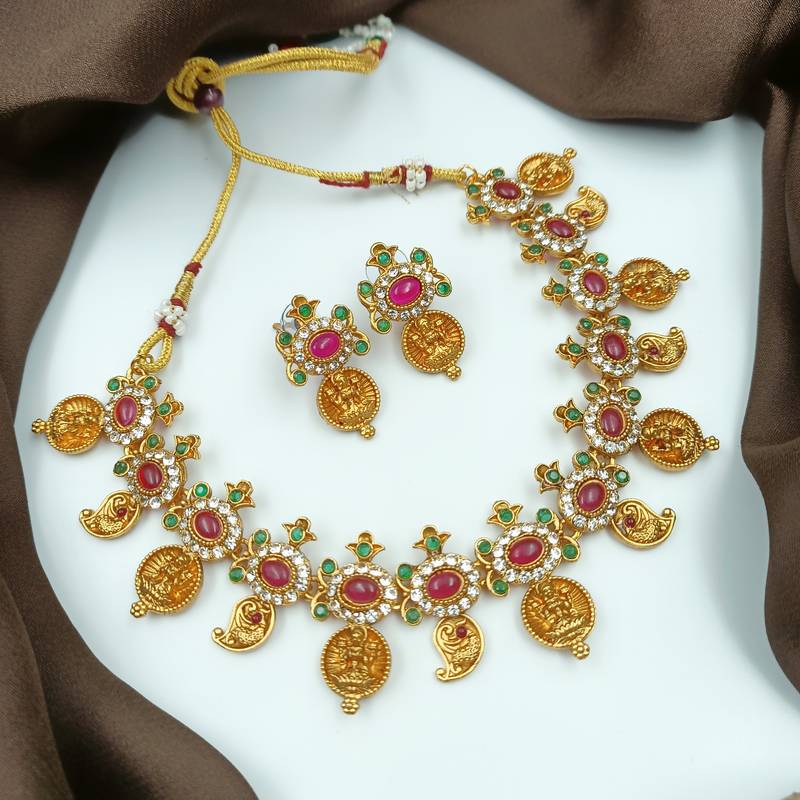 Gold plated multicolor goddess necklace set