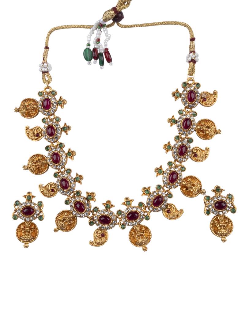 Gold plated multicolor goddess necklace set