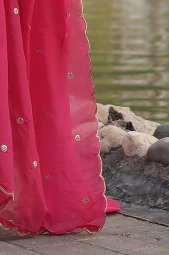 Rani Pink Faux Blooming Kurta Set with Elegant Embroidery & Russian Silk Dupatta – Premium Festive Wear