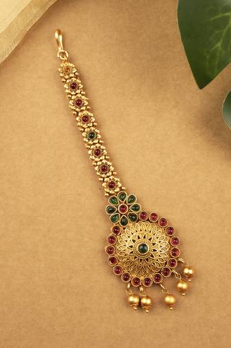 Gold plated ghungroo temple maangtika