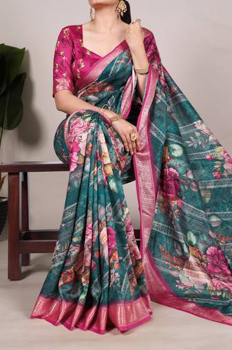 tussar art silk saree with lustrous viscose border