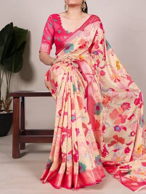 tussar art silk saree with lustrous viscose border 1