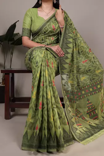 poly cotton saree with fine thread weaving work
