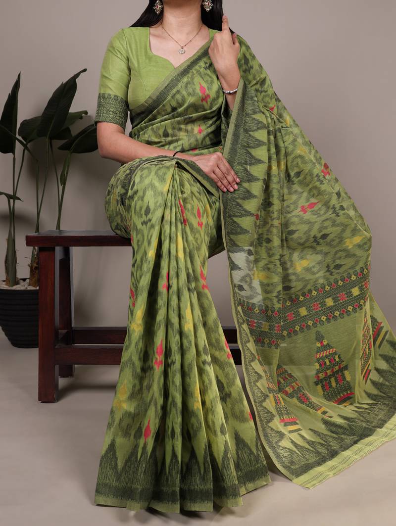poly cotton saree with fine thread weaving work