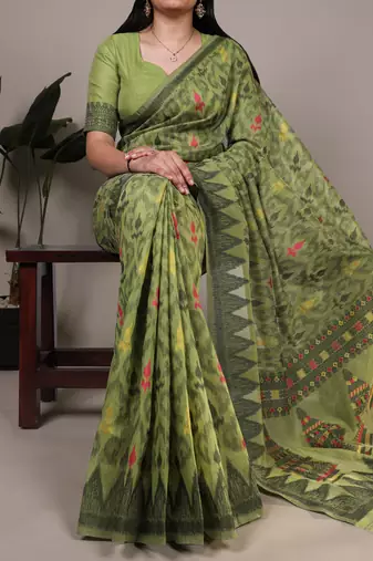 poly cotton saree with fine thread weaving work
