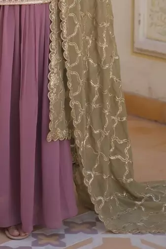 Onion Pink Faux Georgette Kurta Set with Thread Embroidery & Sequins Dupatta – Elegant Occasion Wear