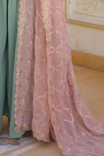 Pista Green Faux Georgette Kurta Set with Thread Embroidery & Sequins Dupatta – Graceful Festive Wear