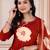 Floral embroidered red round neck kurta set with trouser and dupatta