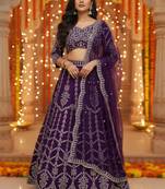 Purple Faux Georgette Wedding Wear Lehenga Choli