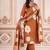 Floral embroidered brown round neck kurta set with trouser and dupatta
