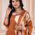 Floral embroidered brown round neck kurta set with trouser and dupatta