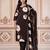 Floral embroidered black round neck kurta set with trouser and dupatta