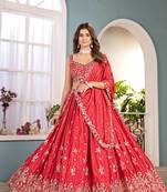 Red Faux Georgette Wedding Wear Lehenga Choli