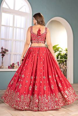 Red Faux Georgette Wedding Wear Lehenga Choli 2