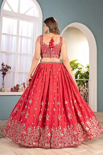 Red Faux Georgette Wedding Wear Lehenga Choli