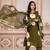 Floral embroidered green round neck kurta set with trouser and dupatta