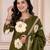 Floral embroidered green round neck kurta set with trouser and dupatta