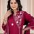 Floral embroidered maroon round neck kurta set with trouser and dupatta