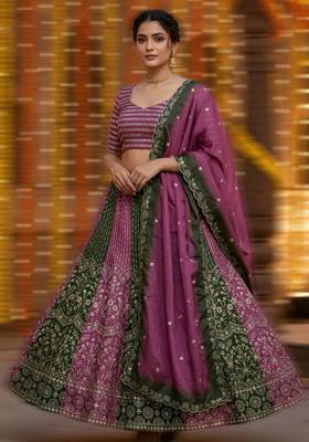 Purple Faux Georgette Wedding Wear Lehenga Choli 1