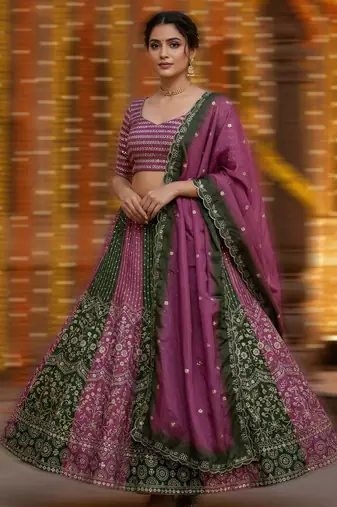 Purple Faux Georgette Wedding Wear Lehenga Choli
